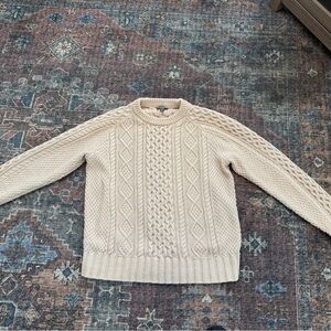 LL Bean Signature Neutral Cream Cable Knit Crew Sweater
